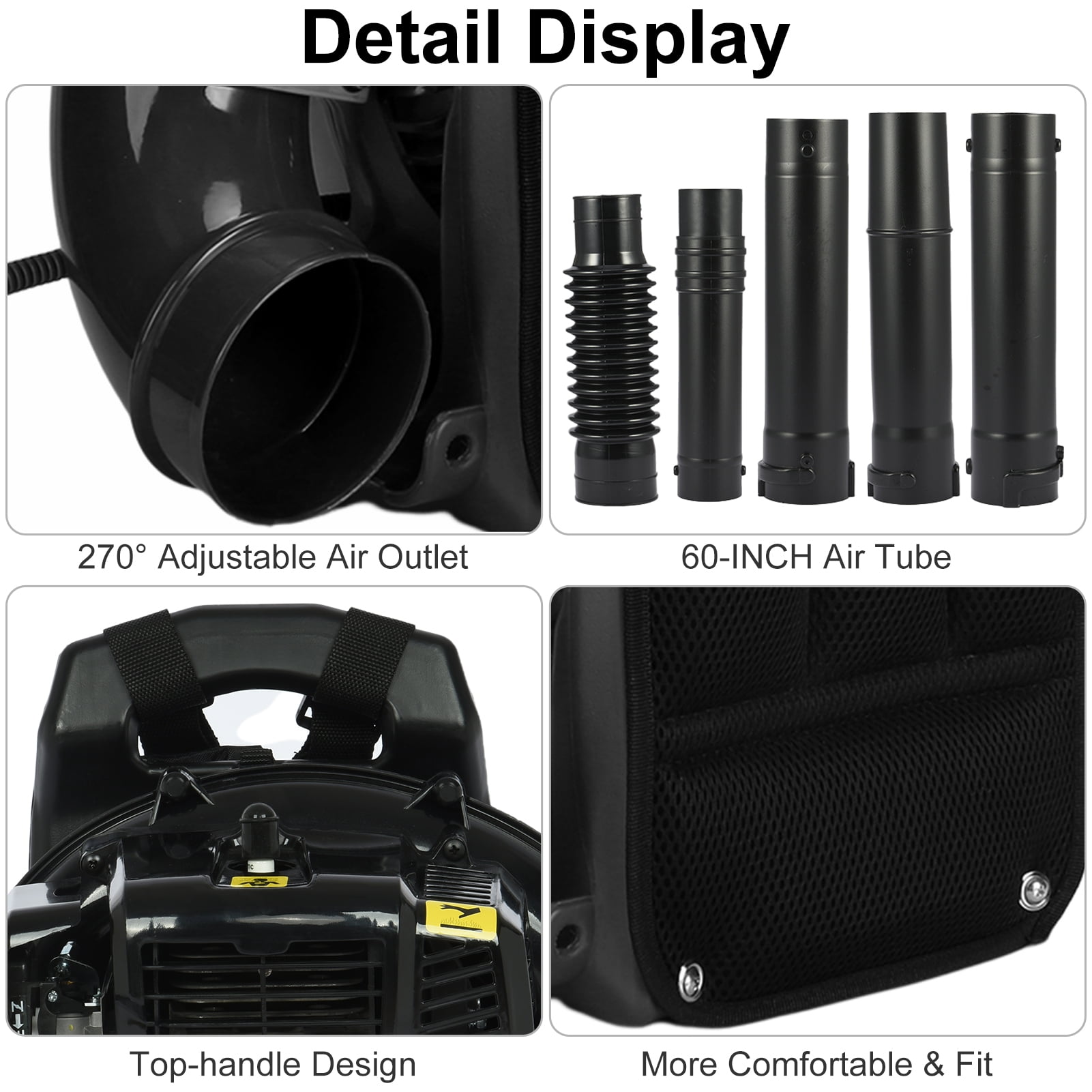 AQMD 52CC Gas Powered Backpack Leaf Blowers, 550CFM 2-Stroke 1.7HP Snow Leaf Blowers for Lawn Care Yard Dust Debris, Black
