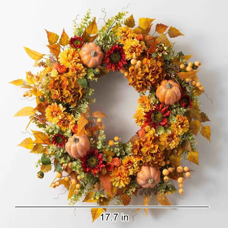 Fall Wreaths for Front Door - 18 Inch Autumn Maples Leaf Pumpkin Pine ...