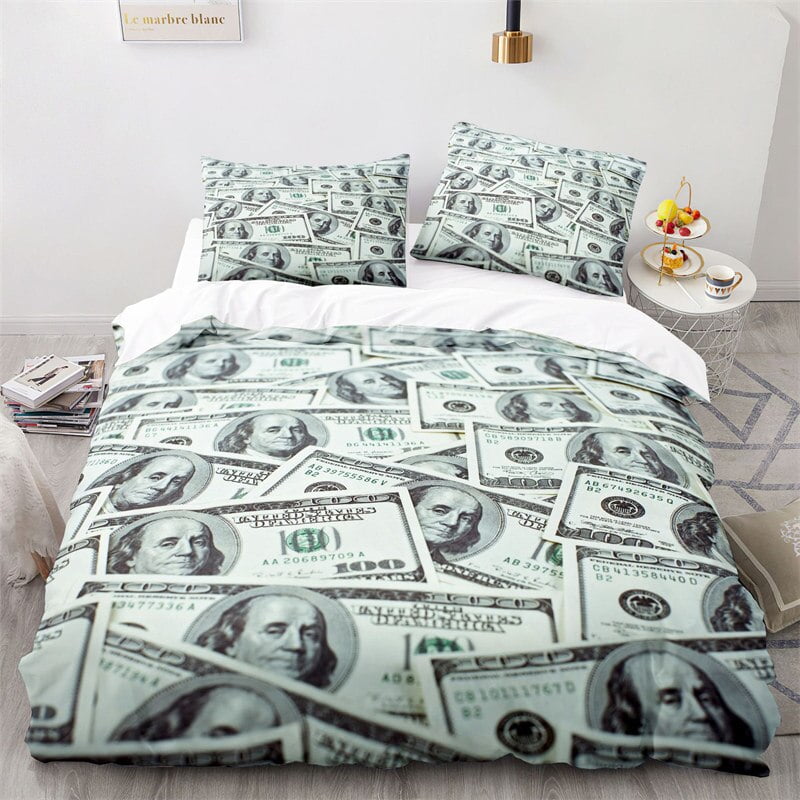 Money Bedding Set Microfiber Dollar Bills of United States Print Duvet