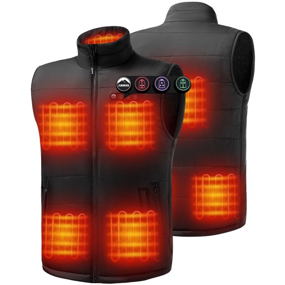 ARRIS Heated Vest for Men , Electric Heating Vest with 12V Battery and Detachable Hood Size Adjustable- Waterproof, 8 Heating Area Unisex-Black