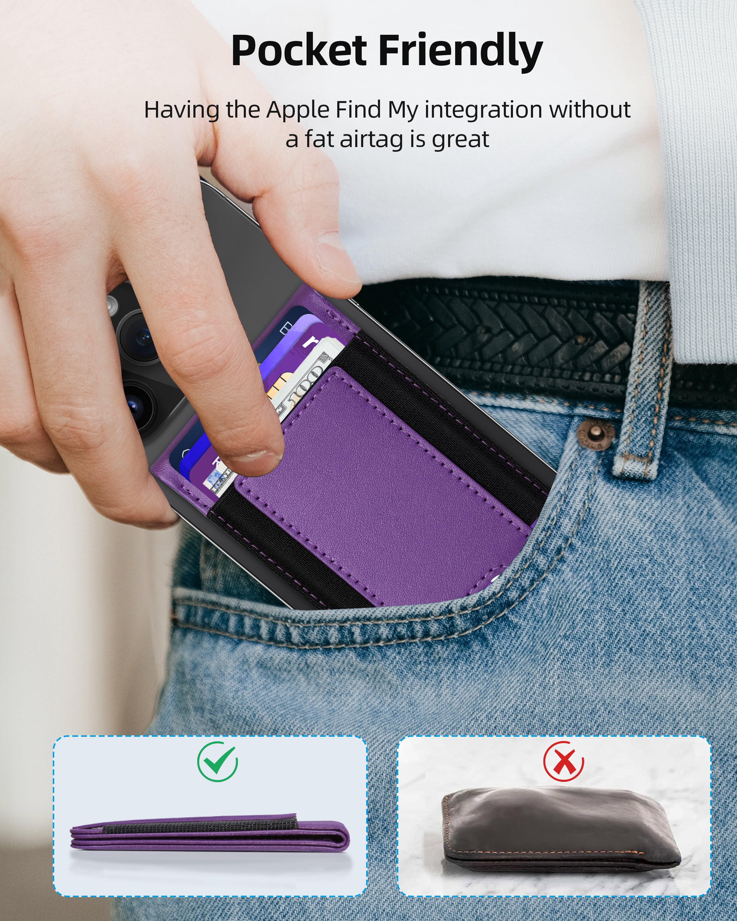 ExtreLife Magnetic Wallet with Find My, Magnetic Card Holder with Adjustable Phone Stand Compatible for iPhone 17/16/15/14/13/12 Series, RFID, Leather, Fits 8 Card