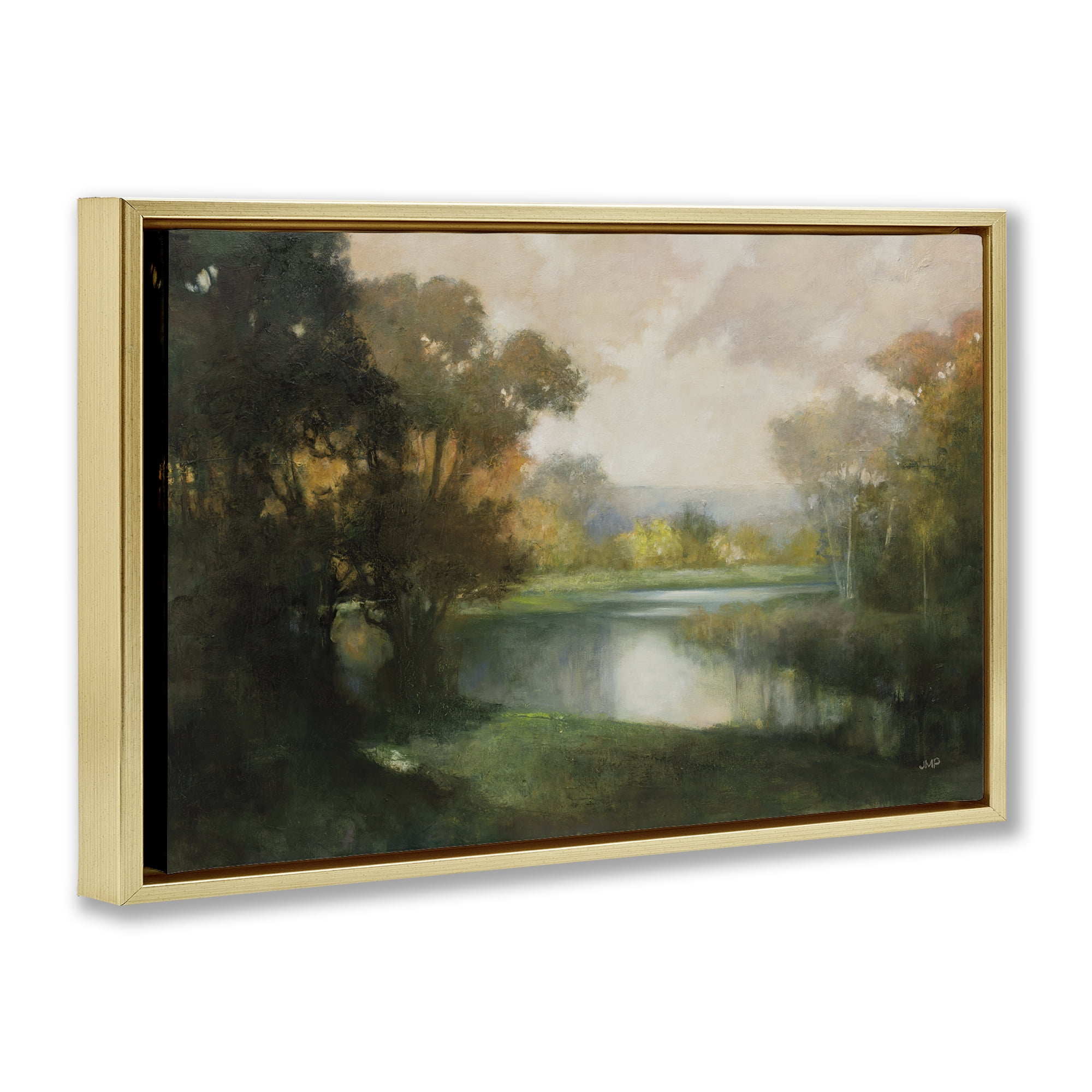 Stupell Industries Lakeside Morning in Autumn Light Gold Framed Floater Canvas Wall Art, design by Julia Purinton