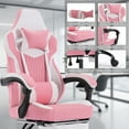 thumbnail image 6 of Kumix Gaming Chair with Footrest, High Back Gaming Chairs PVC Leather Ergonomic Gamer Chair with Adjustable Headrest Lumbar Support Racing Style Video Gaming Chair for Office/Home (Pink), 6 of 7