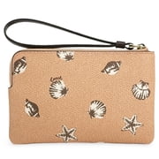 Coach Leather Corner Zip Wristlet Coral Shells
