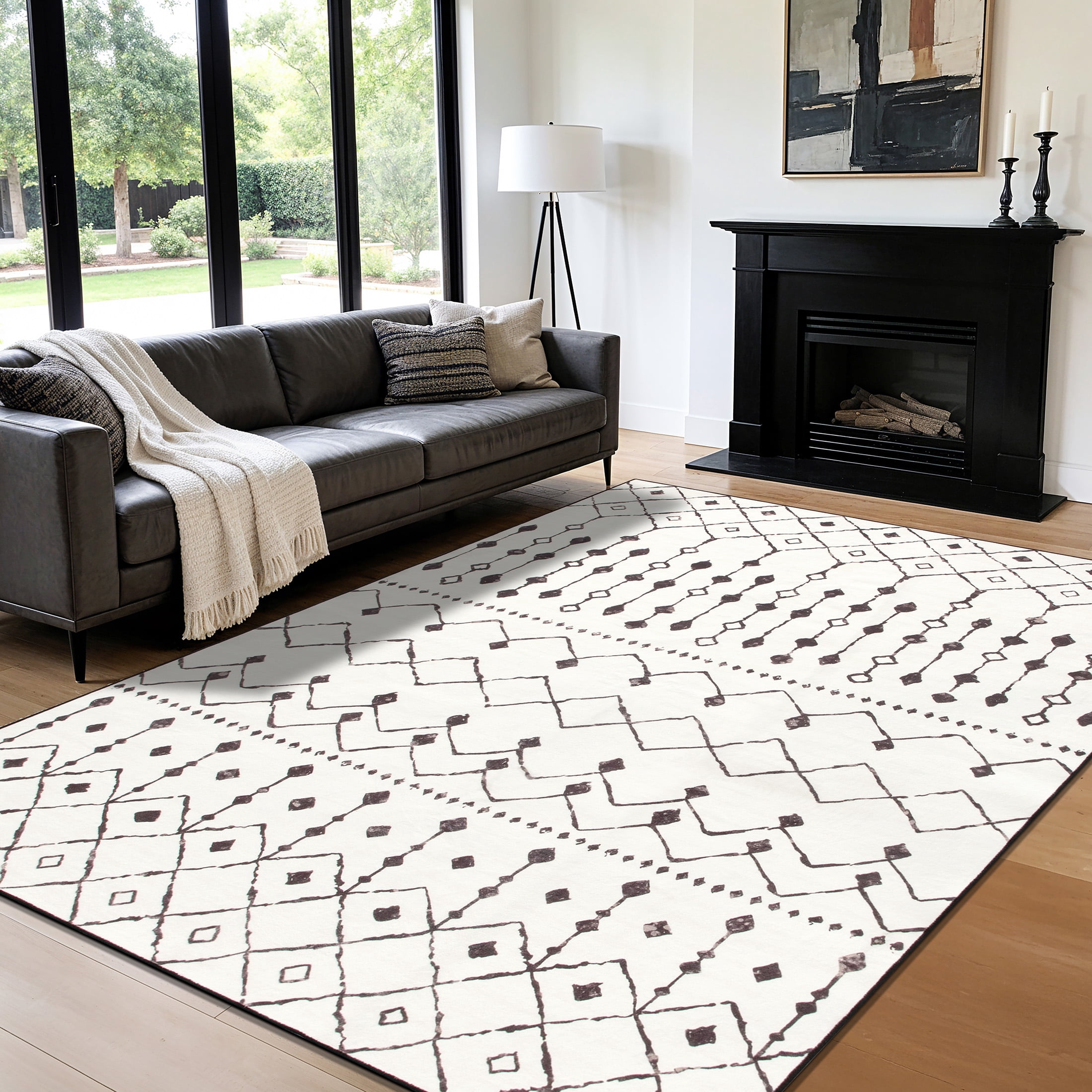 SONORO KATE 5'×7' Washable Area Rug for Living Room, Moroccan Non-Slip Soft Carpet for Bedroom Dining Room Office, Beige