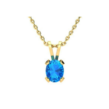 1/2 Carat Oval Shape Blue Topaz Necklace In 14K Yellow Gold Over Sterling Silver 18 Inches