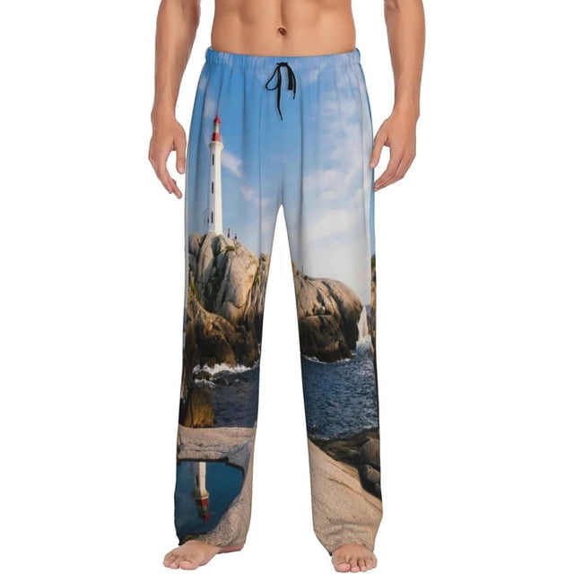 Fotbe Lighthouse Pantalones de Pijama para Hombre, Pantalones de Dormir, Pantalones de Casa con Cintura Ajustable y Bolsillos-3X-Large