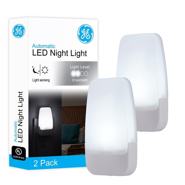 Luz De Noche Led GE Blanco Frío Sensor De Luz Con Certificación UL Paquete De 2