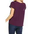 thumbnail image 3 of Women's Casual Solid Pleated Front Petal Cap Sleeve Round Neck Tee Blouse Top, 3 of 6