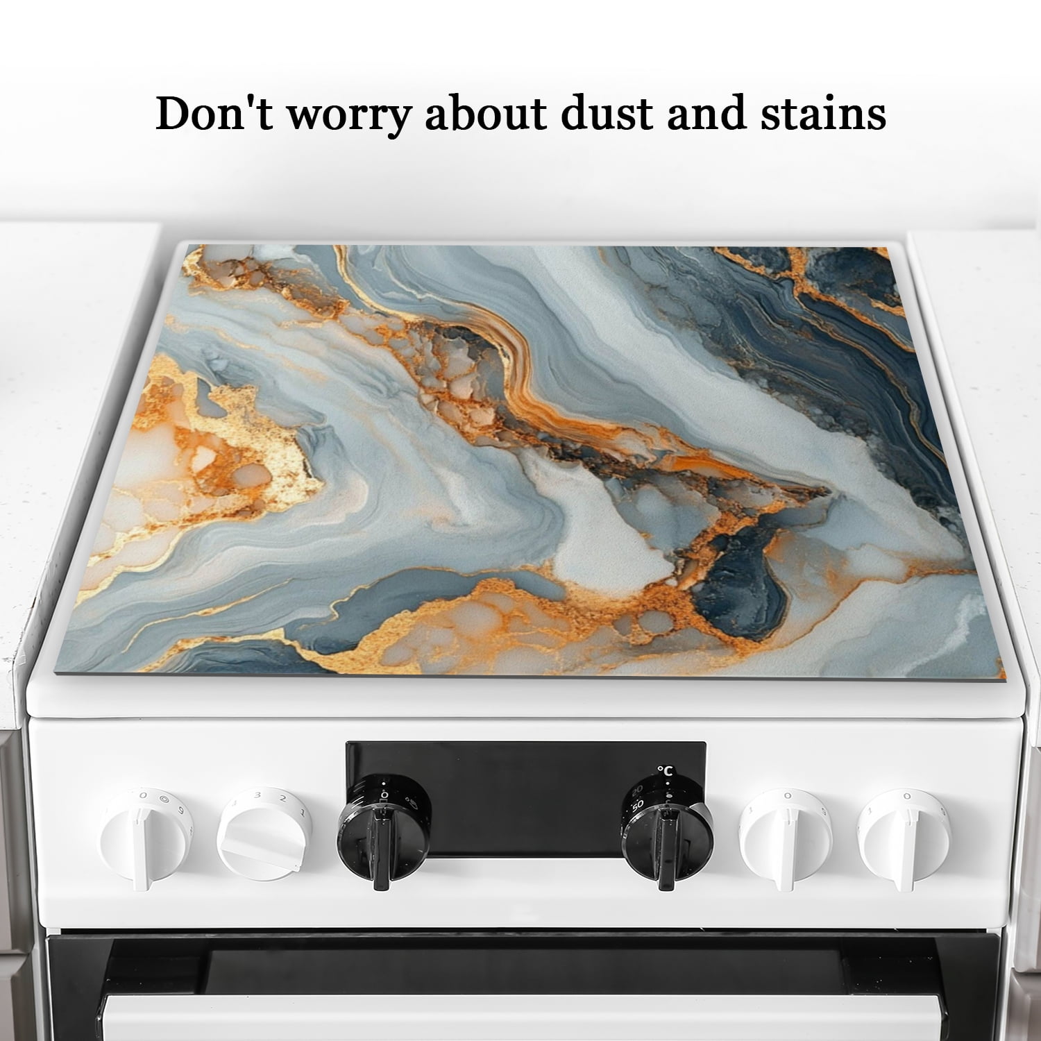 Square Flat Top Stove Cover, Gold and Grey Marble Print Foldable Range Covers for Gas Stove, Oilproof Waterproof Decoration Mat for Kitchen RV (28×20 Inch)