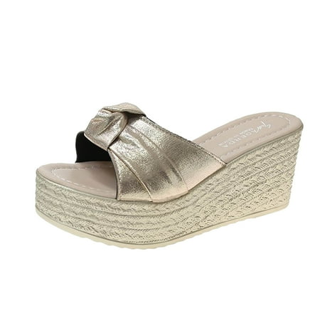 

nsendm Embellished Sandals for Women Size 11 Fashion Summer Women Sandals Wedge Heel Middle Rose Sandals for Women Gold 8
