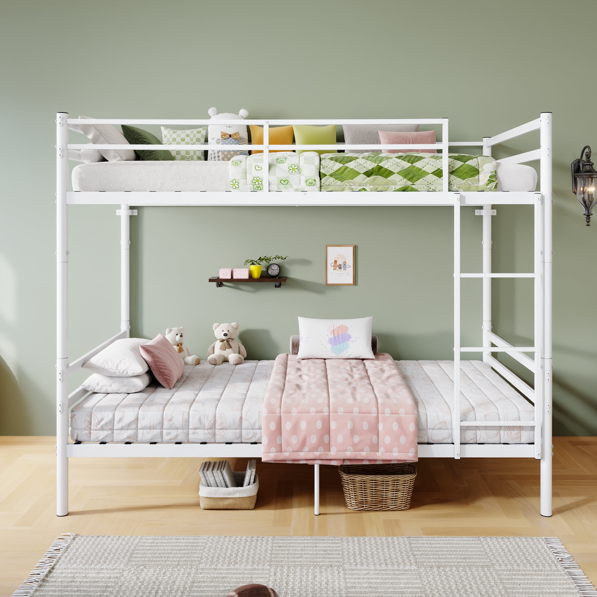 MAYEERTY Twin Over Twin Metal Bunk Bed with Ladder and High Guardrail, Heavy Duty Bed Frame, No Box Spring Needed, Space-Saving for Kids Bedroom Dorm