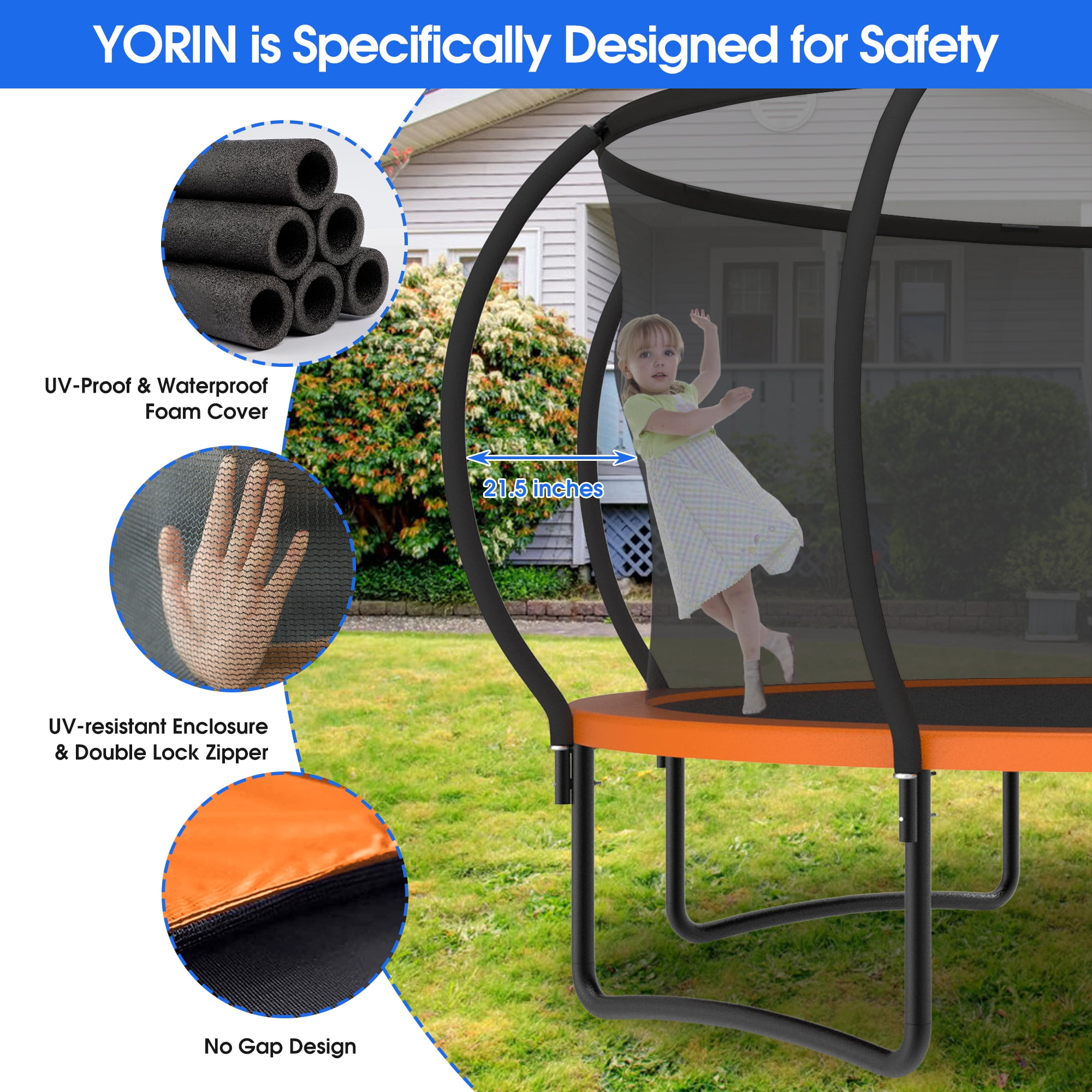 YORIN Trampoline for 3-4 Kids, 10FT Trampoline for Adults with Enclosure Net, Basketball Hoop, Ladder, 1000LBS Weight Capacity Outdoor Recreational Trampoline, Heavy Duty Trampoline