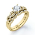 thumbnail image 4 of JeenMata Crossover - 1.75 Carat Round Brilliant Cut Moissanite - Pave - Curved Band - Prong Wedding Ring Set - 18K Yellow Gold Plating Over Silver, 4 of 6