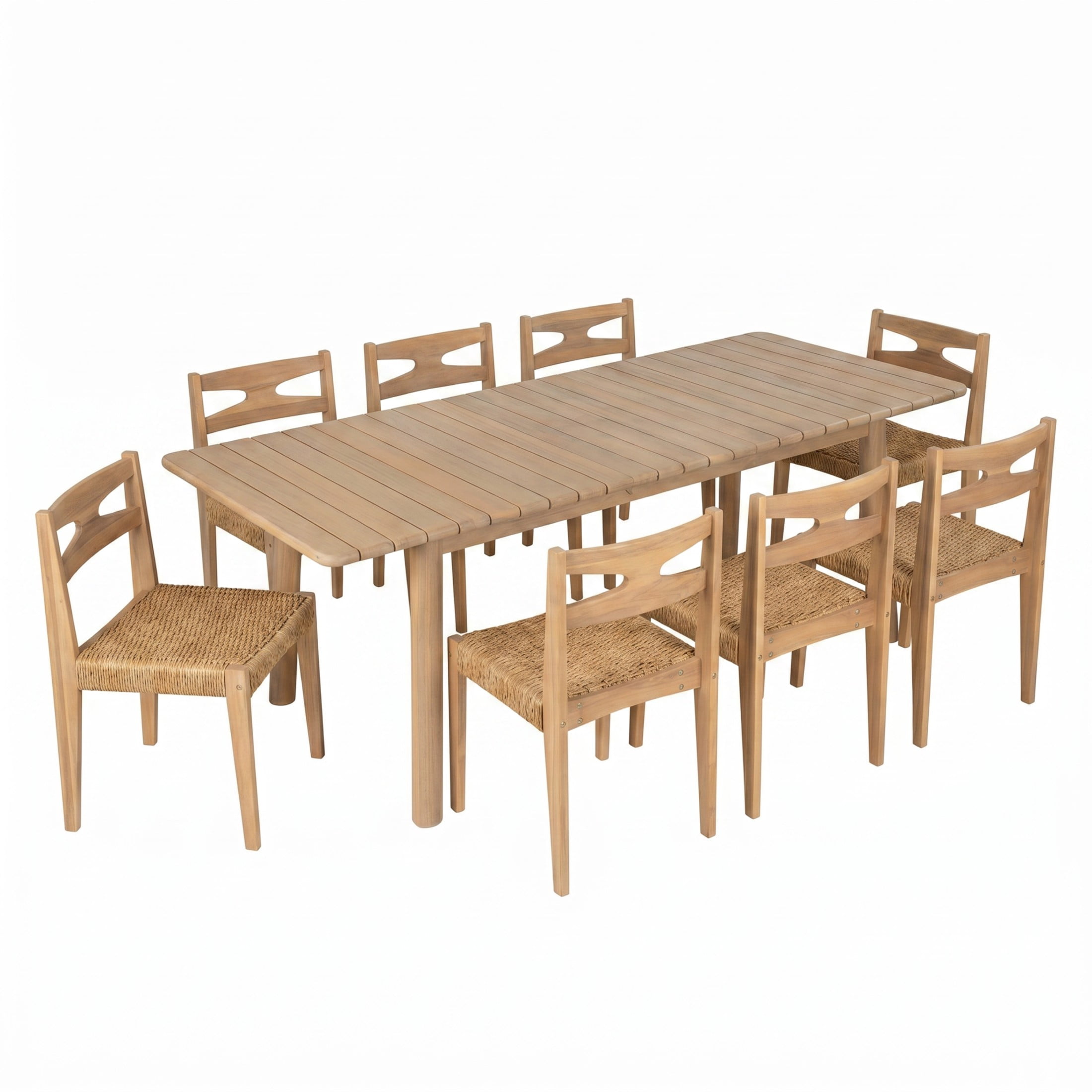Christopher Knight Home 9-Piece Coastal Extendable Acacia Wood Outdoor Dining Set, Light Teak