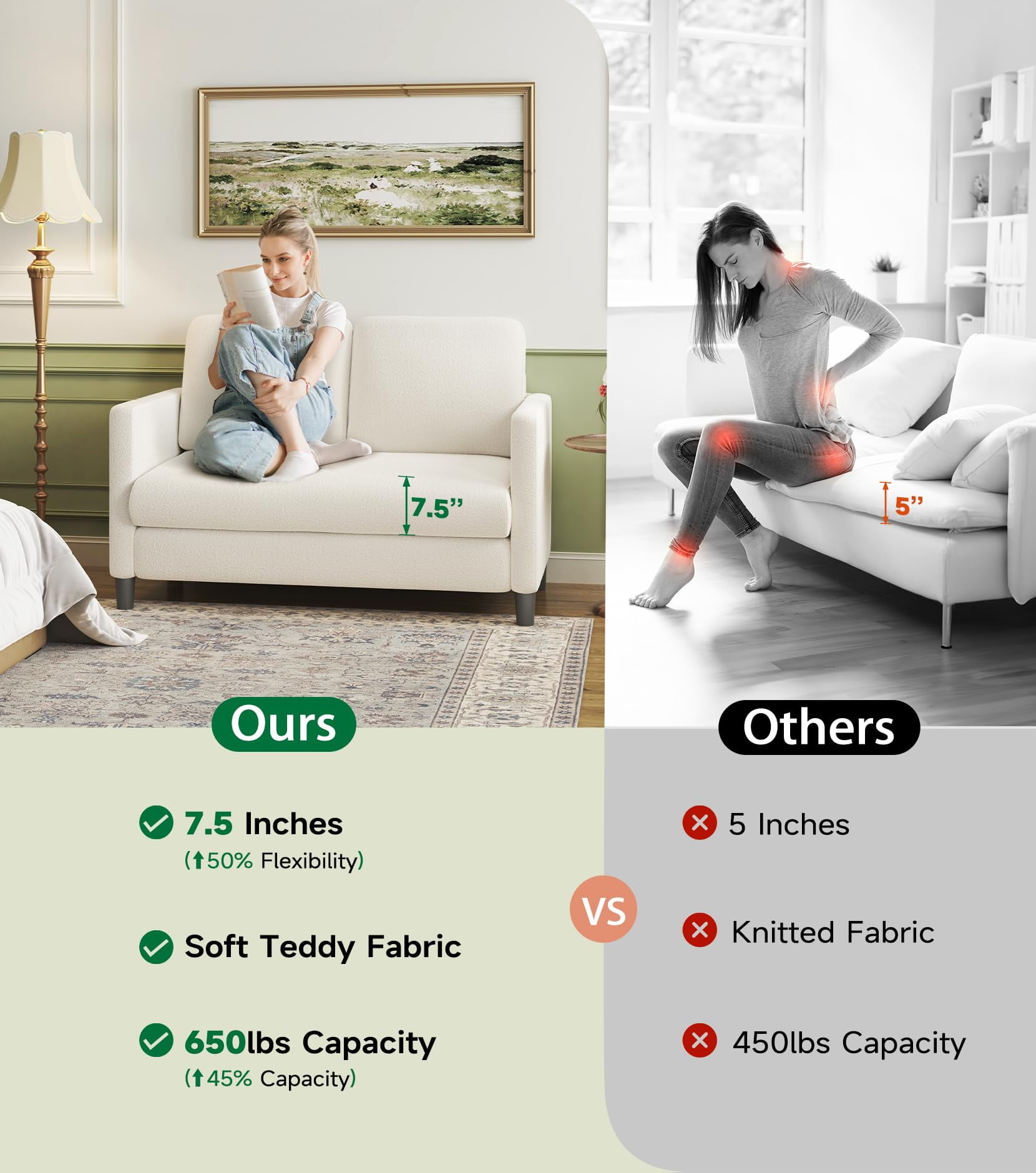 Welzona 51" Teddy Fabric Loveseat Sofa, Small 2-Seater Couch for Small Spaces, Tool-Free Assembly, Coffee