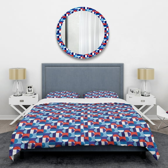 Designart 'Blue, Red & White Polka Dots' Mid-Century Modern Duvet Cover Set