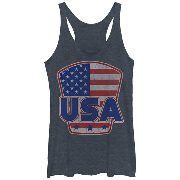 Women's Lost Gods USA Shield  Racerback Tank Top Navy Blue Heather Large