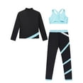 thumbnail image 4 of TiaoBug Kids Girls Figure Skating Outfits Long Sleeve Zip-up Jacket with Crisscross Crop Tops Pants Set Light Blue 16, 4 of 5