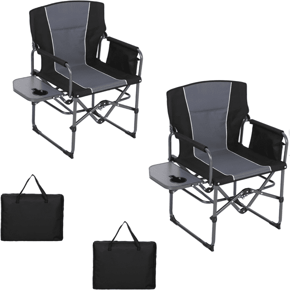 Folding Camping Chair for Adults Portable Director Lawn Chair with Side Table Storage Pocket and Cup Holder Heavy Duty Outdoor Chair for RV Beach Yard Garden Deck, 2PCS