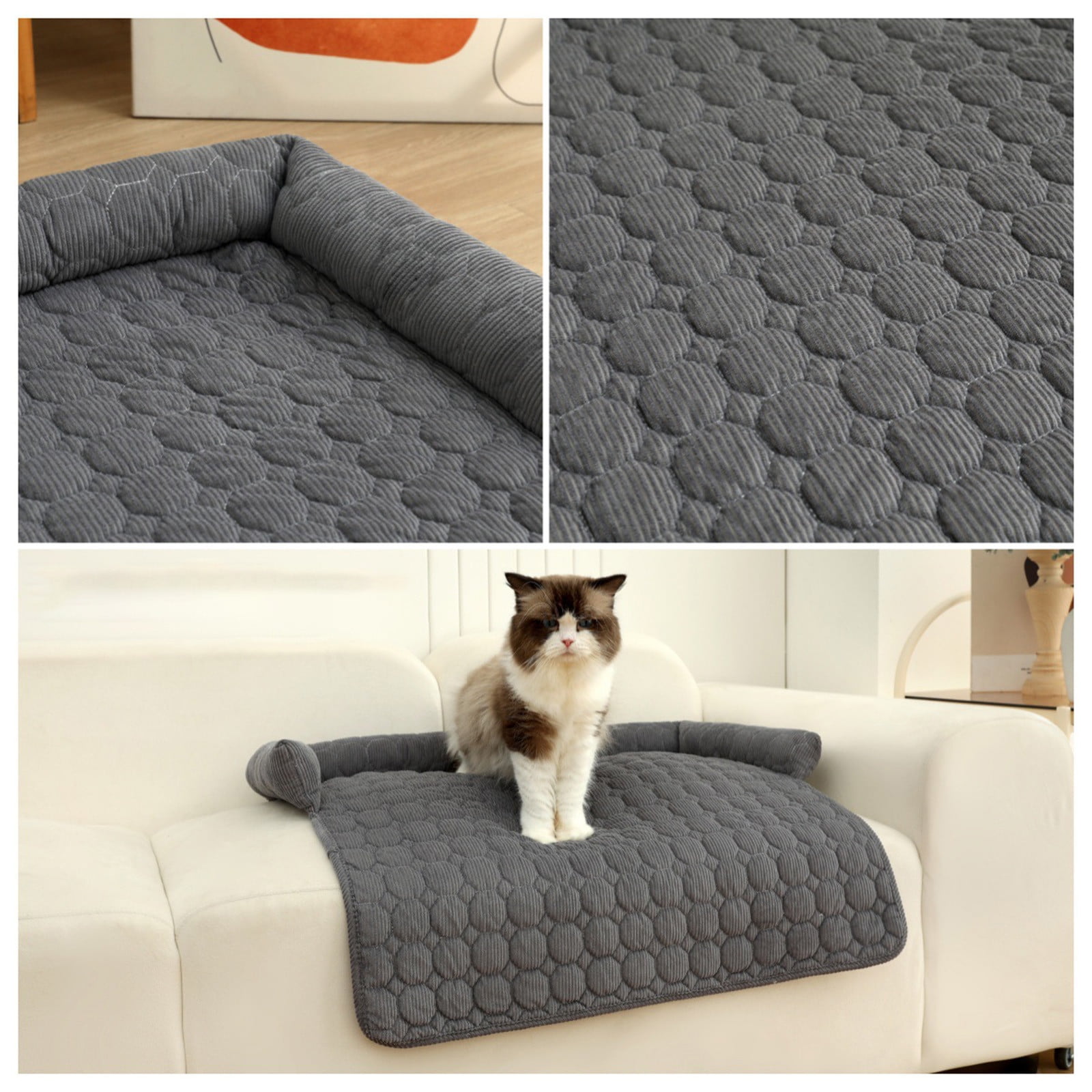 Plush Pet Sofa Bed Cushion Solid Color - Soft Sleeping Nest for Cats Dogs with Stay-in-Place Base, Machine Washable Cover Floor Sofa Furniture Protector