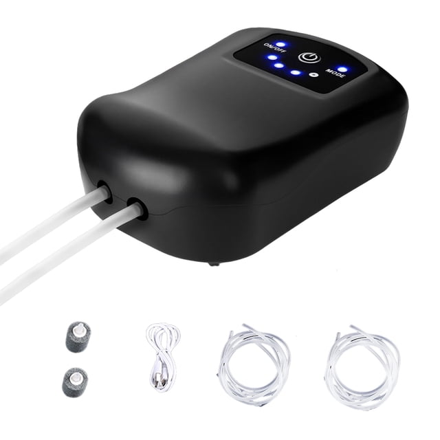 Bomba de aire, 80 GPH/120 GPH, bomba de oxígeno portátil recargable con salidas simples/dobles, bomba de aire ajustable para peces, aireador silencioso para pesca en interiores y exteriores (4 W)