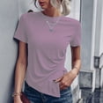 thumbnail image 2 of QLEICOM Women 2023 Summer Tops T-shirt Short Sleeve Solid Color Basics Crewneck Casual Top Pullover T-shirts Purple XXL, US Size 12, 2 of 5