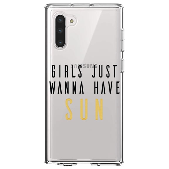DistinctInk Clear Shockproof Hybrid Case for Samsung Galaxy Note 10 (6.3" Screen) - TPU Bumper Acrylic Back Tempered Glass Screen Protector - Girls Just Wanna Have Sun