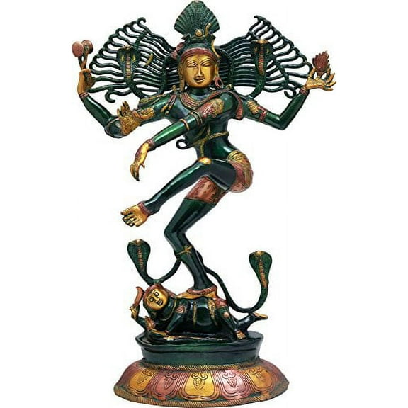Exotic India an Example of Rare Skill. (Large Size) - Brass Statue - Color Antique Green Copper Gold Color