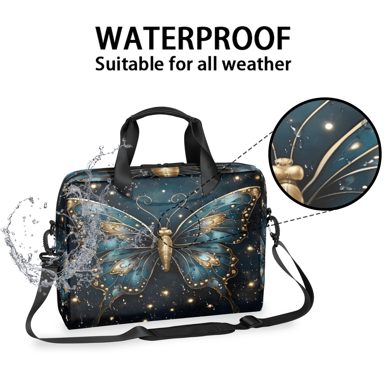 Herdesigns Boho Butterfly Laptop Bag for Women Men, Computer Case Briefcase Messenger Bags, 15-15.6 inch Laptop Sleeve Shoulder Bag