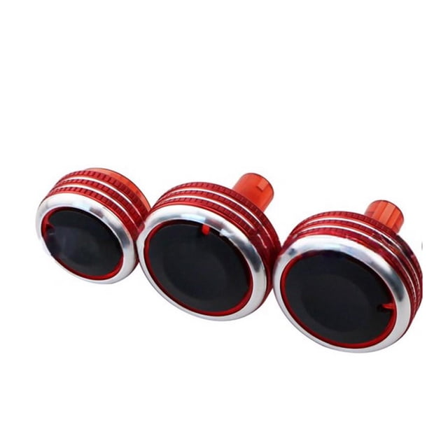 Kenally Paquete de 3 perillas de CA para coche, aleación de aluminio, interruptor de calentador de aire acondicionado para automóvil, botones Automoción decorativa y accesorios Rojo