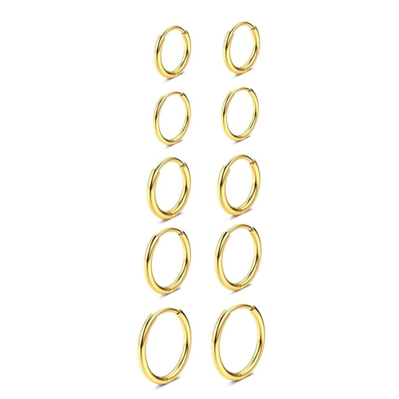 Knubmt 5 Pairs Lightweight 316L Stainless Steel Hoop Earrings 14K Plated Small Hoop Earrings for Women Men, Gold