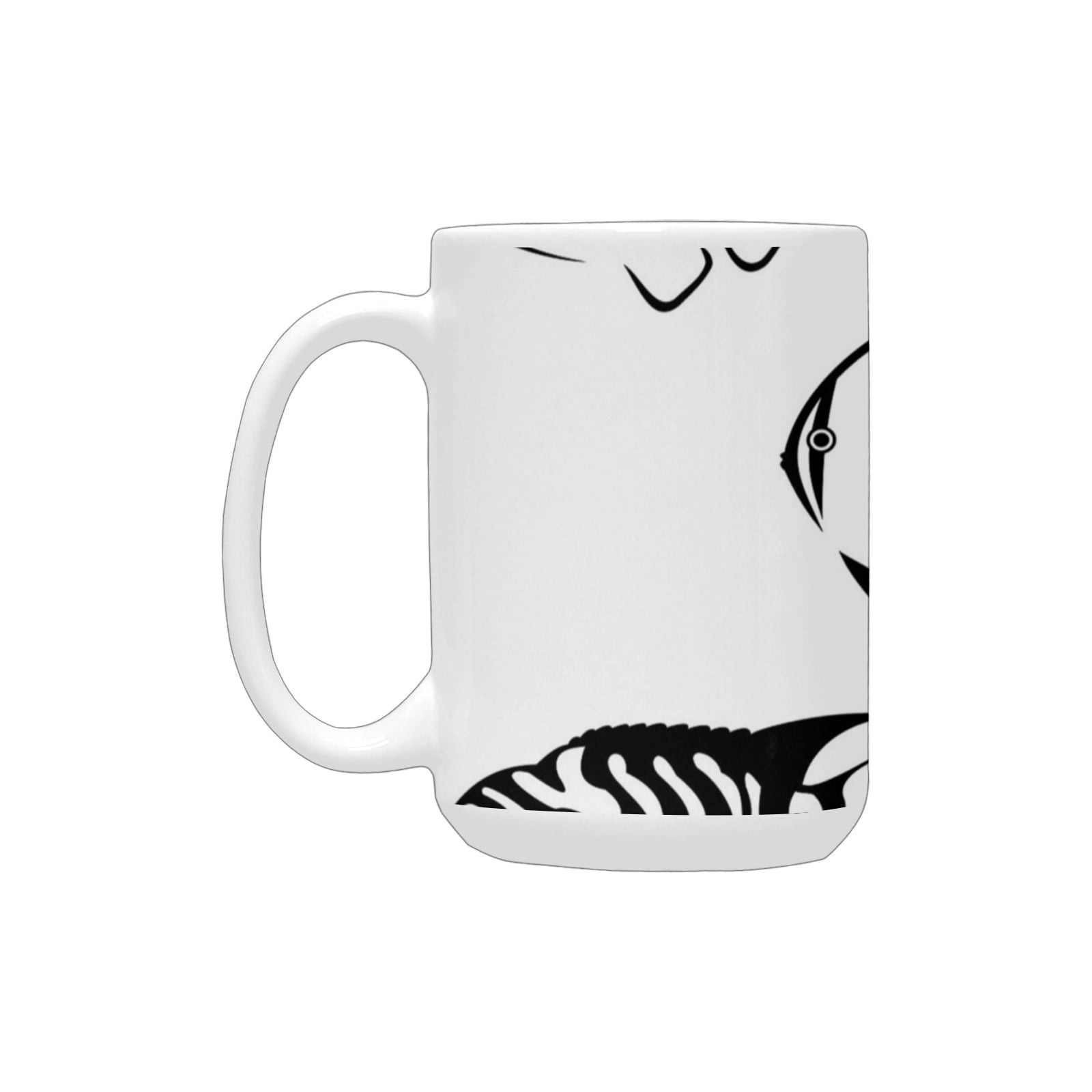 Ocean Flock of Fish Sketchy Print Sealife Aquarium Animals with Stripes Artwork Image Black and Whit Ceramic Mug (15 OZ) (Made In USA)