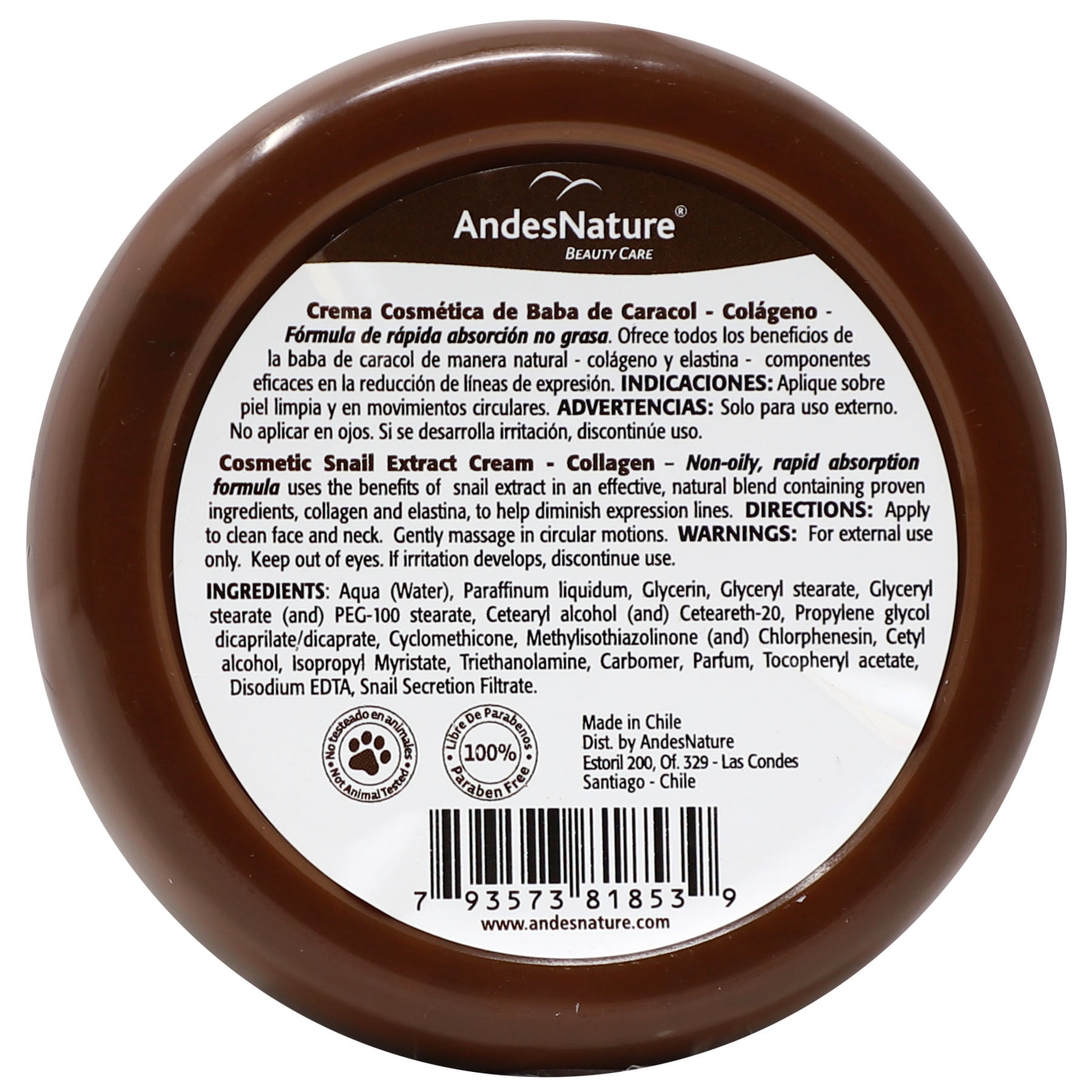 (2 pack) Andes Nature Caracol Cosmetic Snail Extract Cream, Facial Moisturizer, All Skin Types, 5.1 fl oz