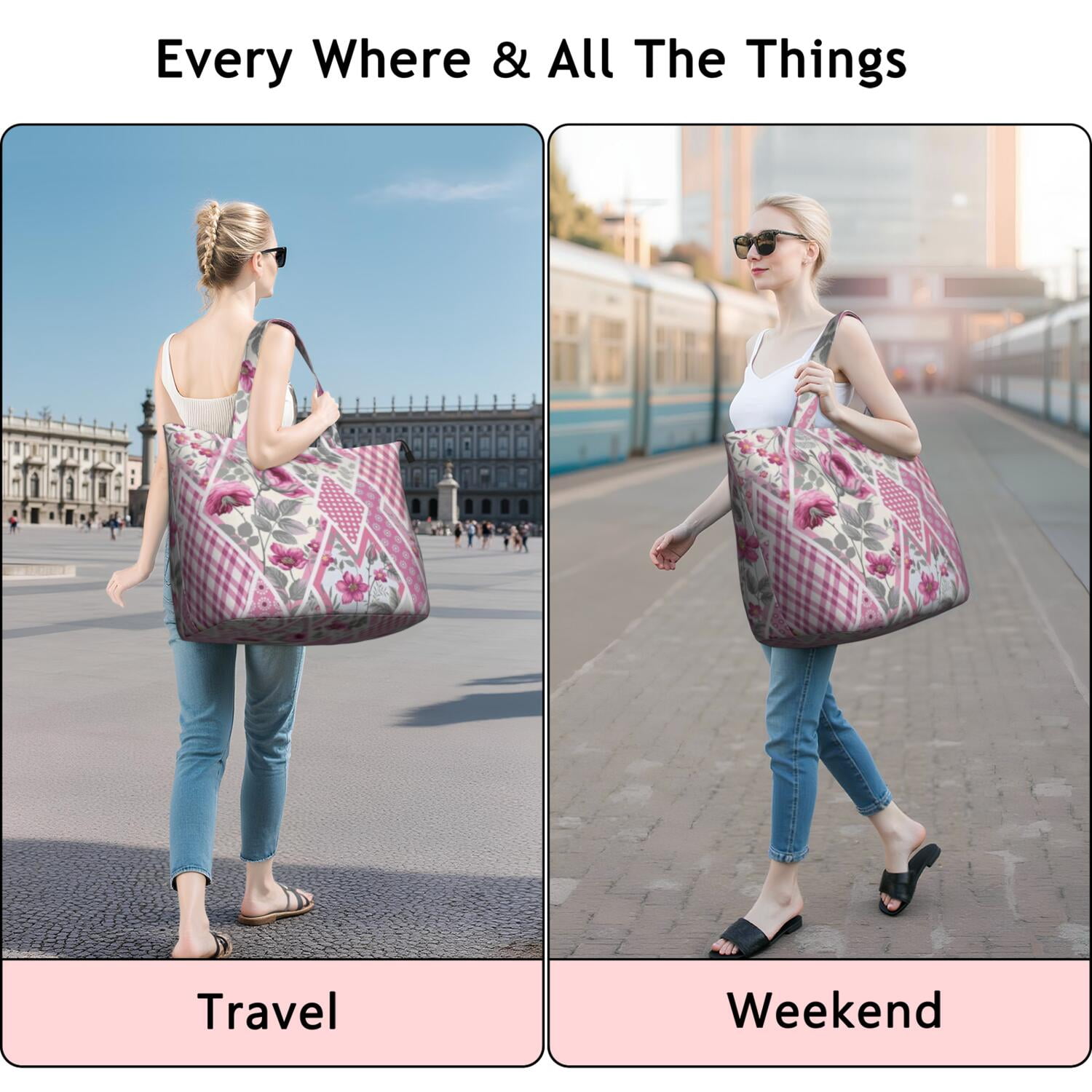 Pioneer Flower Floral Print Pattern Travel Tote Bags for Women Carry On,Large Weekender Bags for Women Travel,Multi Functional Duffle Bag for Work,Shopping,Sports
