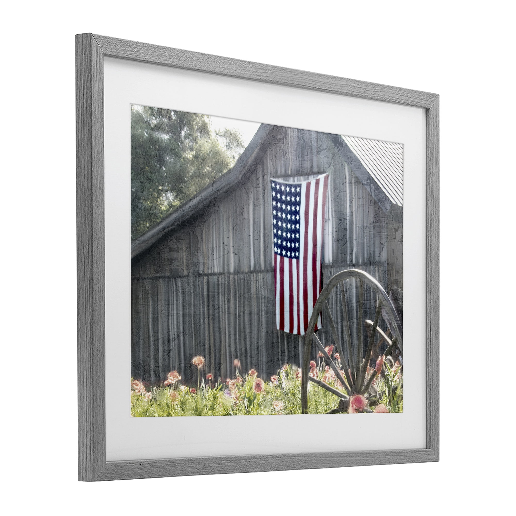 Stupell Industries USA Wagon Wheel Barn Gray Framed Print Under Glass, design by Kim Allen