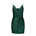 thumbnail image 5 of BLTIBY 2025 Women Sequin Dress Solid Color V Neck Sparkly Glitter Spaghetti Strap Sleeveless Short Party Night Out Club Fashion Dress Green L, 5 of 5