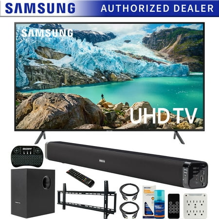 Samsung UN58RU7100 58-inch RU7100 LED Smart 4K UHD TV (2019) Bundle with Deco Gear Soundbar with Subwoofer, Wall Mount Kit, Deco Gear Wireless Keyboard, Cleaning Kit and 6-Outlet Surge
