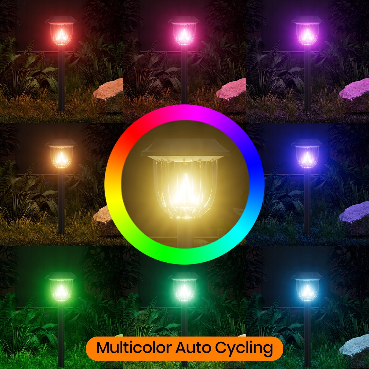BITPOTT Solar Pathway Lights RGB Color Changing IP65 Waterproof 4 Pack