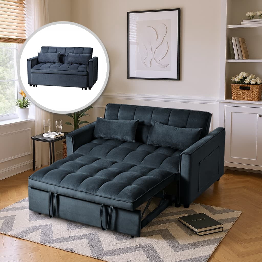 Gewnee 3 in 1 Convertible Sleeper Sofa Bed,Pull Out Couch Bed,Adjustable Backrest,Loveseat with Pillows & Pockets for Living Room,Apartment.Black