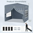 thumbnail image 3 of Gymax 10 X 10 FT Pop up Canopy Tent w/ 4 Sidewalls Wheeled Bag 4 Sandbags 8 Stakes Gray, 3 of 10