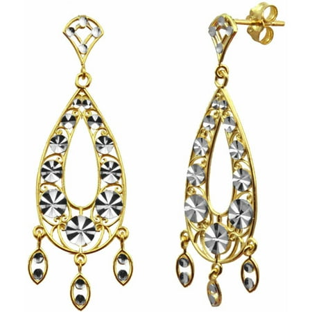 US GOLD Handcrafted 10kt Yellow Gold Diamond-Cut Pear Shaped Dangle Earrings
