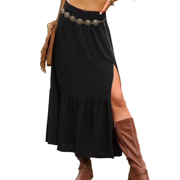 DARING DIVA Women's Summer High Waisted A Line Casual Long Maxi Skirts X-Small Black