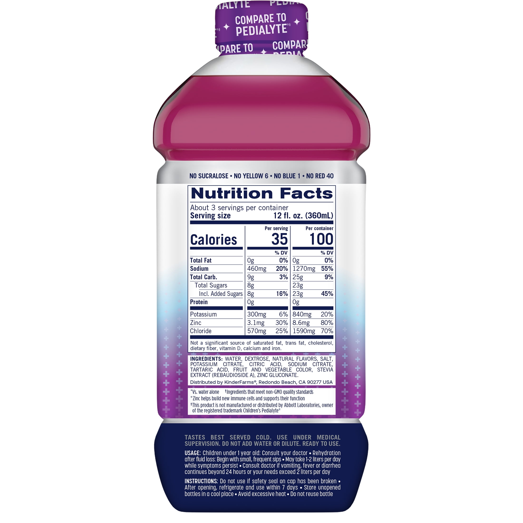 Kinderfarms KinderLyte  Electrolyte Solution Drink for Kids & Adults, Grape, 33.8 fl oz Bottle