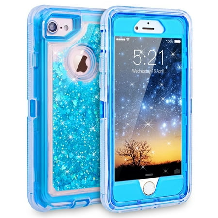 Apple IPhone 8 / IPhone 7 / IPhone 6 / 6S Tough Defender Sparkling Liquid Glitter Heart Case With Transparent Holster (Best Iphone 5 Case And Holster)