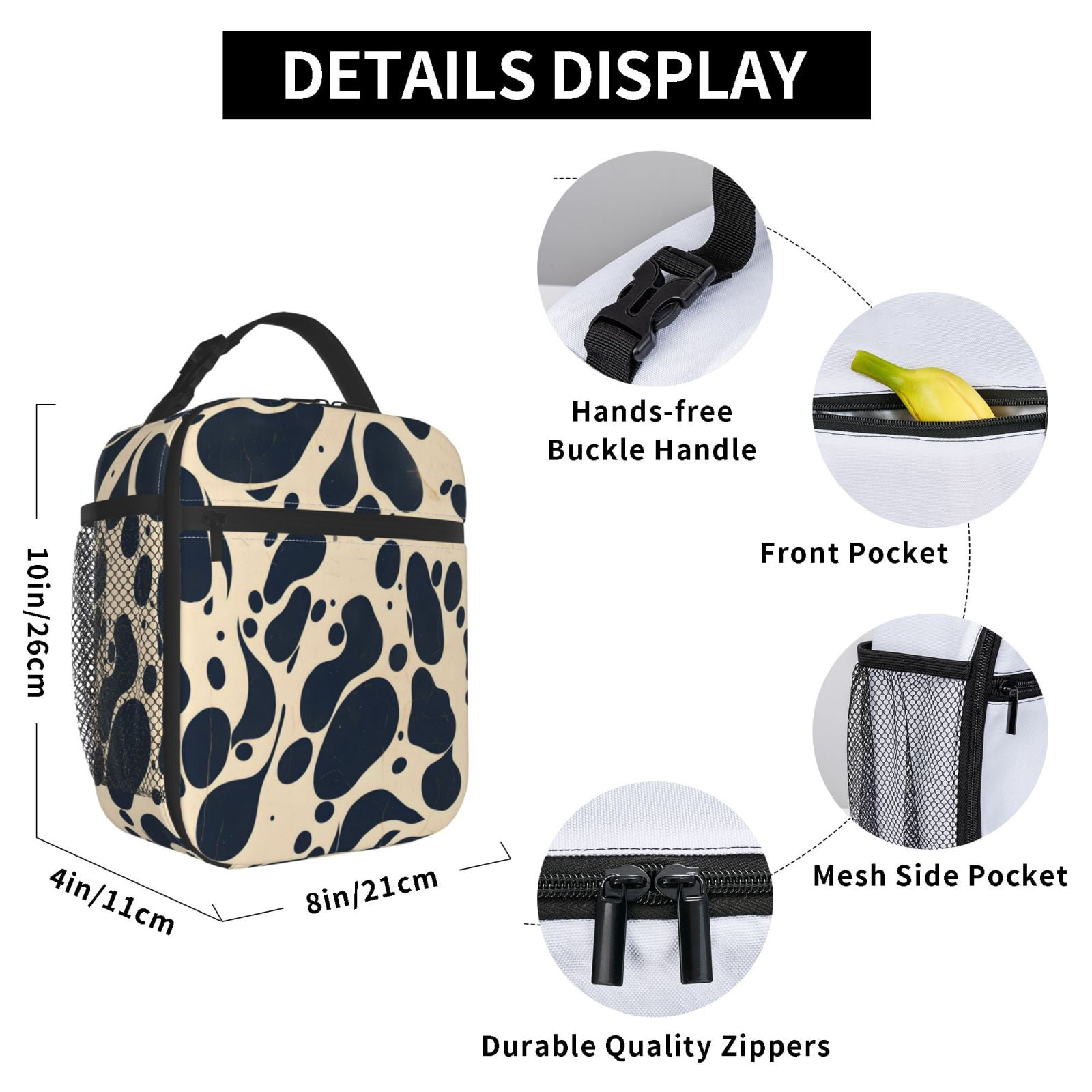 Lunch Bag For Women Men Insulated Portable Lunch Box Bento Box Office Picnic Travel Cooler Bag Milk Cow Skin Print Style Darkvoilet_1