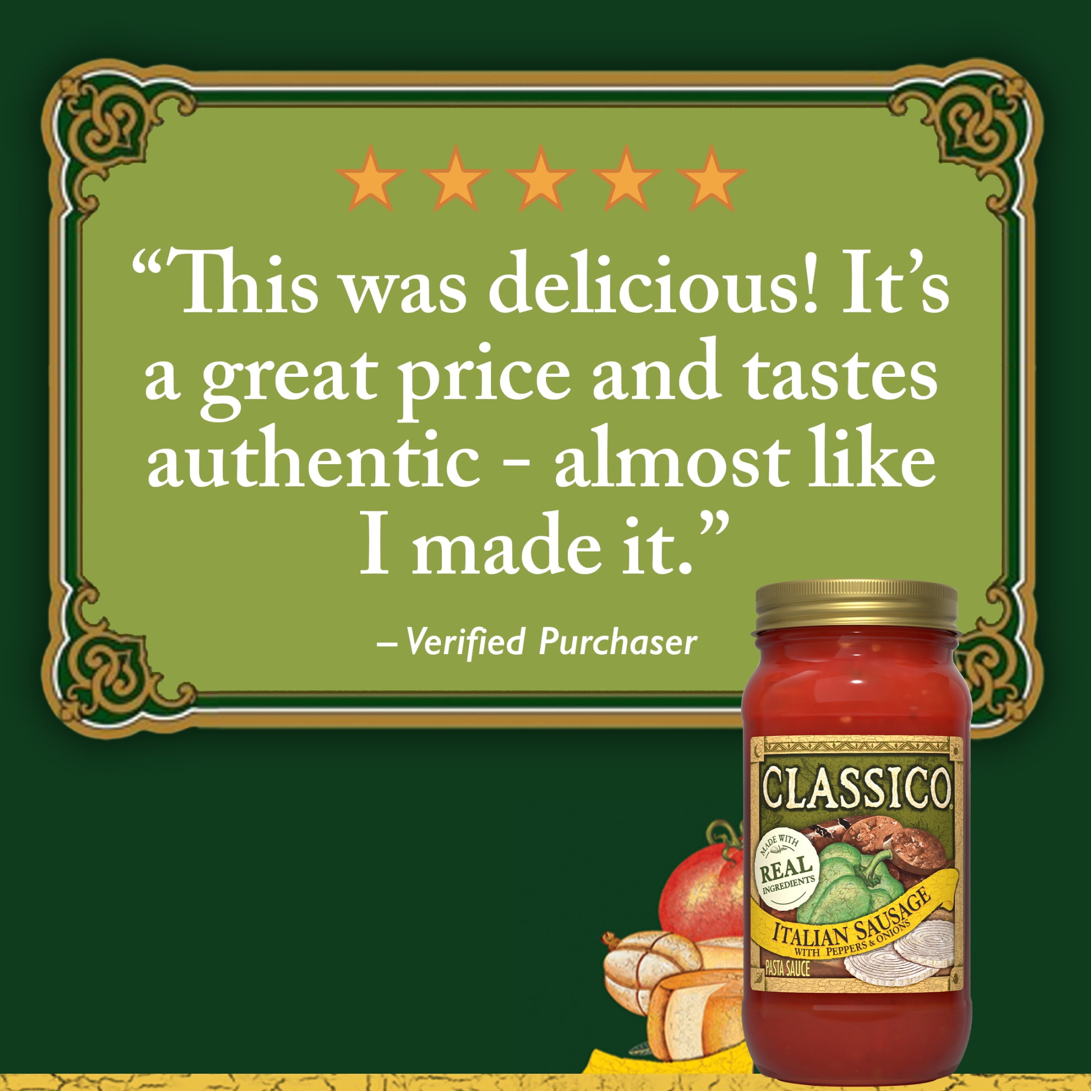 (6 pack) Classico Italian Sausage with Peppers & Onions Pasta Sauce, 24 oz Jar