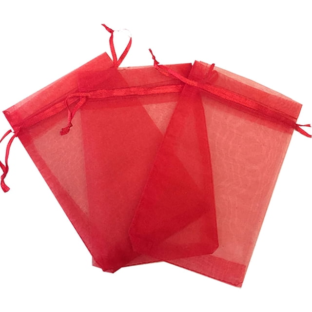 50 Sachets en Organza Transparents Rouges 5x7 à Cordon – Pochettes à Bijoux, Sacs pour Cadeaux et Souvenirs de Mariage –