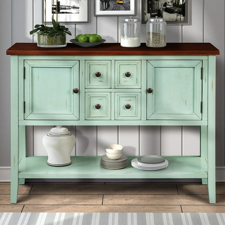 Tall Sofa Table Console Table with 4 Drawers Clearance, Tall MDF Panels Console Cabinets with Storage, Buffet Sideboard Desk Accent Table w/2 Cabinets and Bottom Shelf, Entryway Table w/Solid Wood Frame, 99lbs, S5265 ()