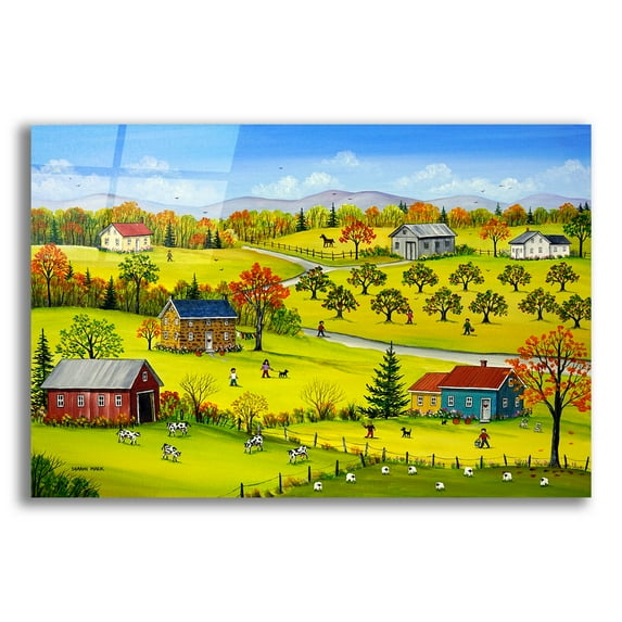 Epic Art 'Farm Kids in the Fall' by Sharon Mark, Acrylic Glass Wall Art, 16"x12"